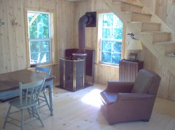 Leather chair and wood stove